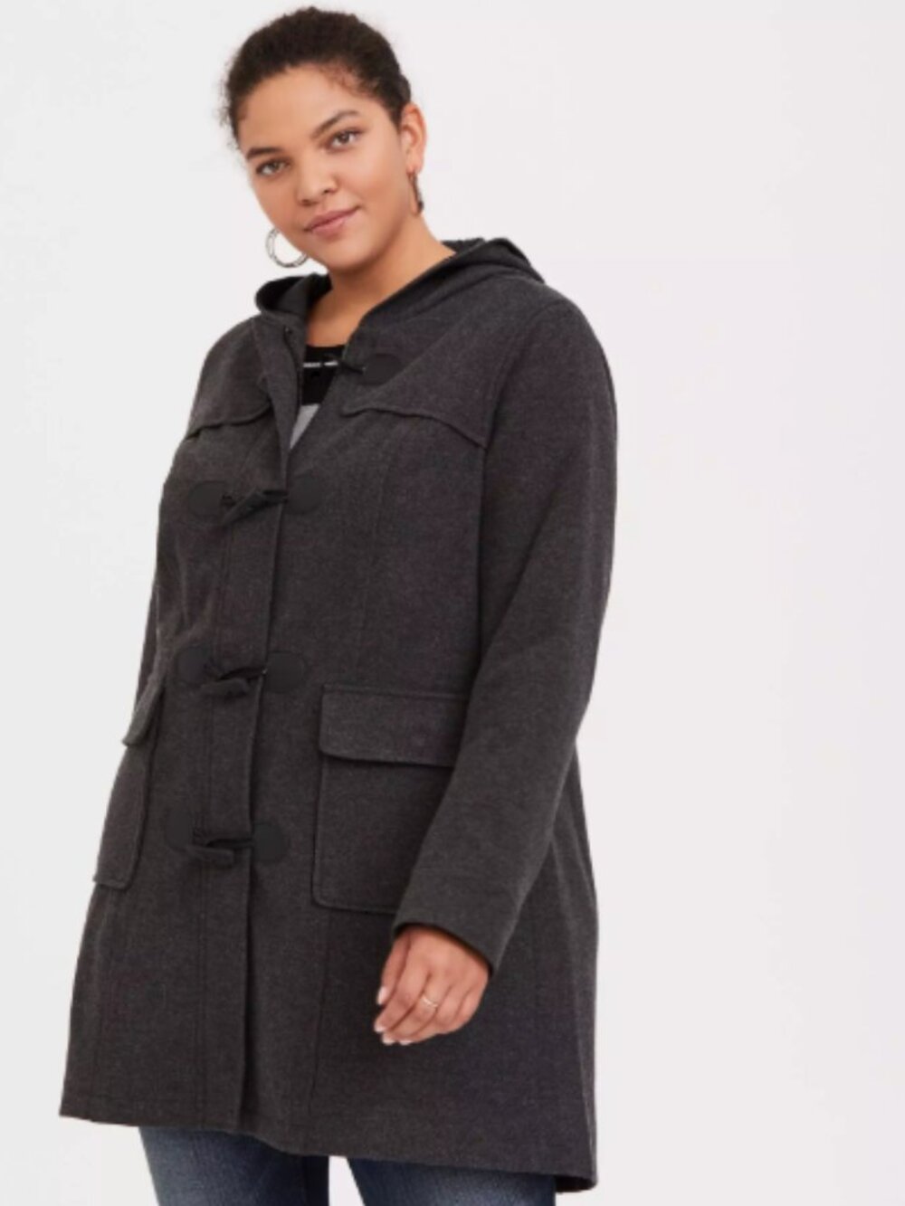 Torrid Dark Grey Brushed Hooded Toggle Coat